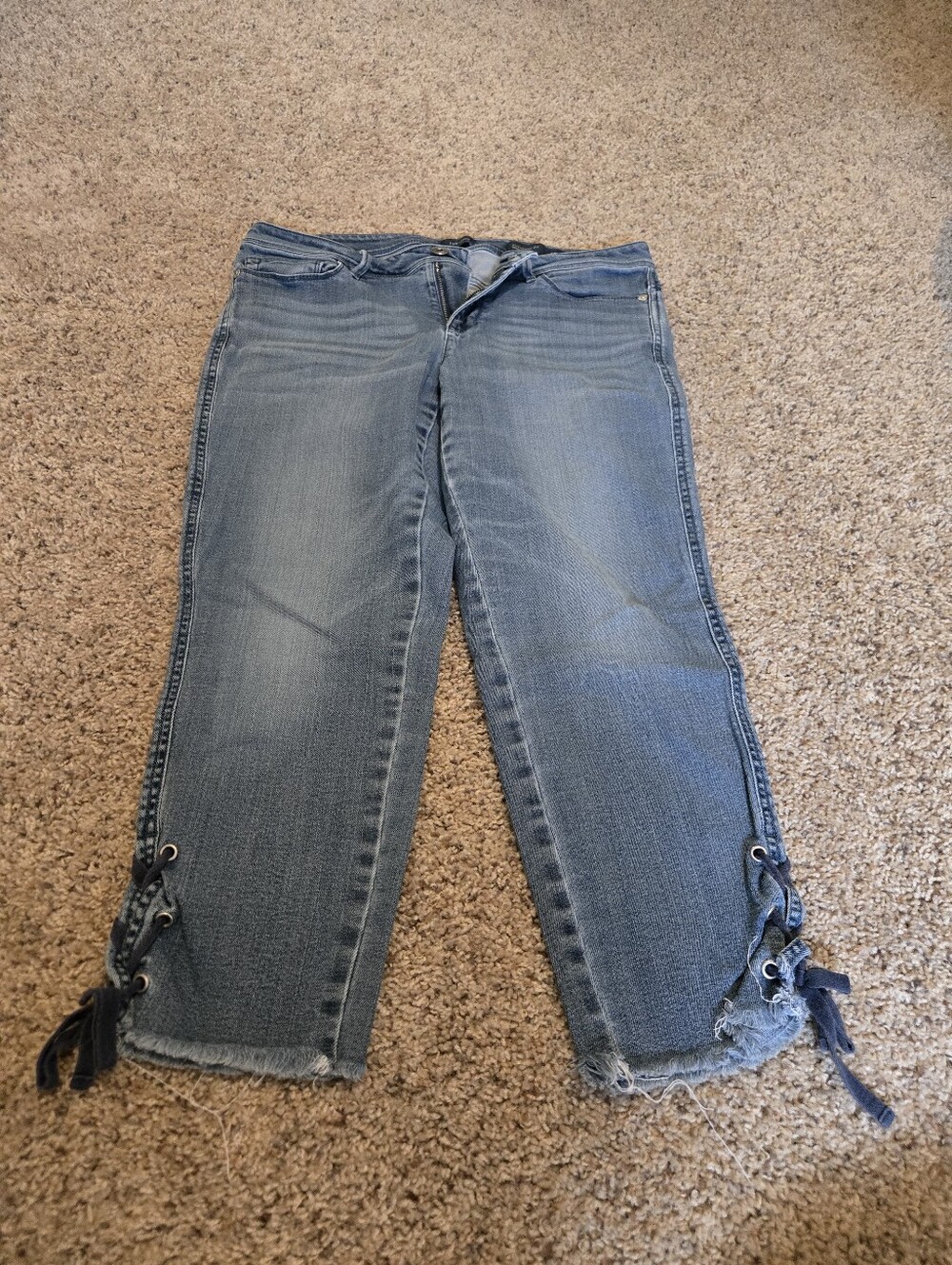 J Jill Blue Women's Denim Capri Jeans with Lace-Up Hem